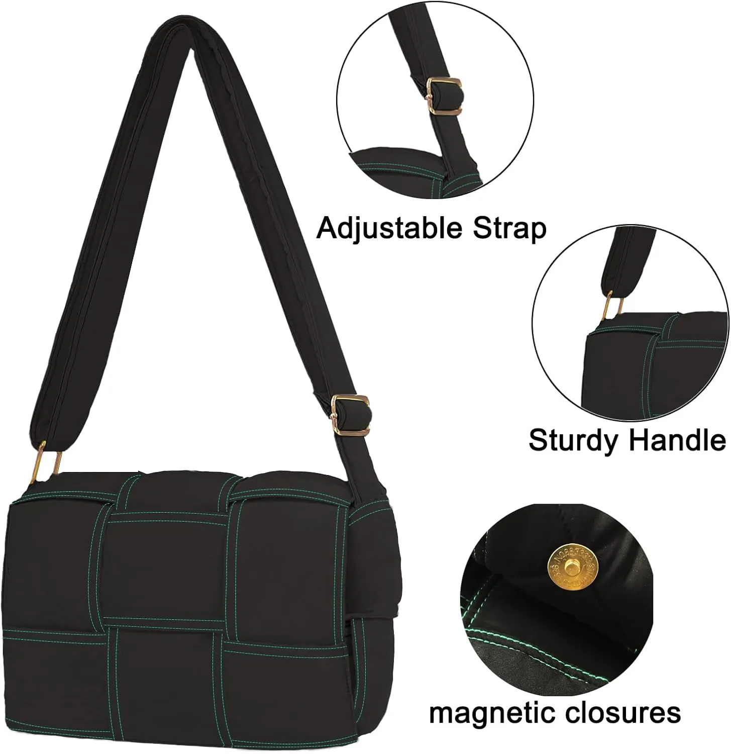 NAARIIAN Puffer Crossbody Bag for Women, Lightweight Puffy Shoulder Bags with Adjustable Strap,Quilted Woven Purse Hobo Bag