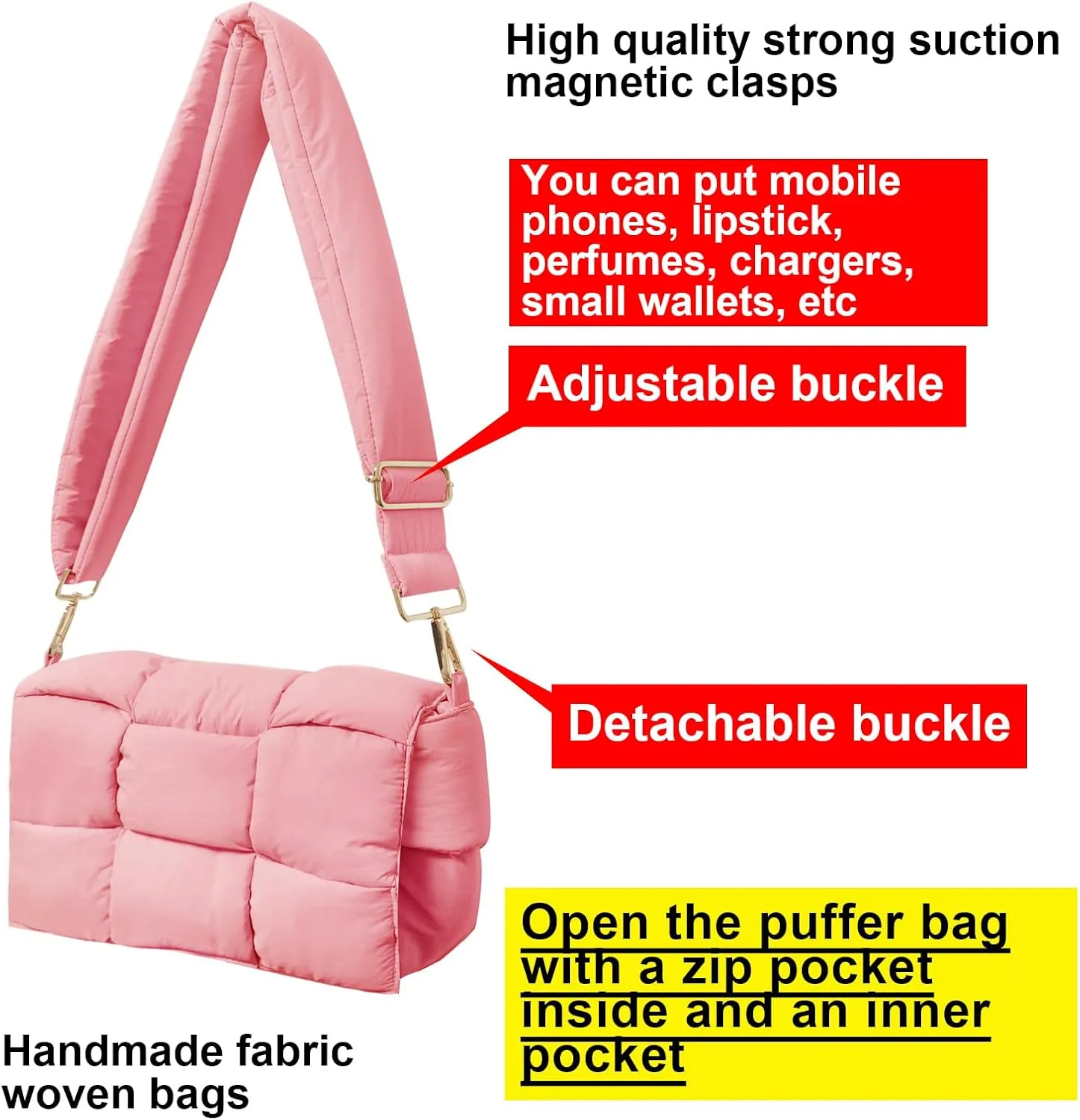 NAARIIAN Shoulder bags for women, Light-weight small puffer purses waterproof, hand-woven puffy bag crossbody handbag