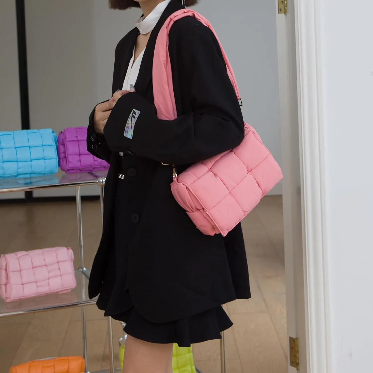 NAARIIAN Shoulder bags for women, Light-weight small puffer purses waterproof, hand-woven puffy bag crossbody handbag