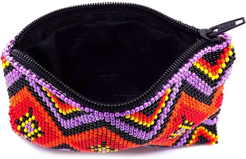 Native American Inspired Diamond Pattern Czech Glass Seed Beaded Coin Purse Zipper Pouch - Womens Fashion Handmade Bags Tribal Travel Accessories (Pink)