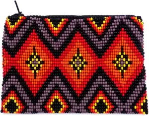 Native American Inspired Diamond Pattern Czech Glass Seed Beaded Coin Purse Zipper Pouch - Womens Fashion Handmade Bags Tribal Travel Accessories (Purple)