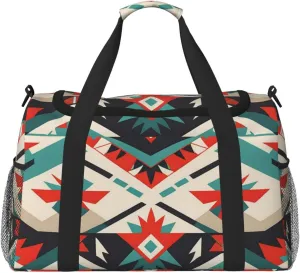 Native-American Print Travel Duffle Bag - Foldable Personal Item Travel Bag for Women & Men,Carry-On Convertible Crossbody Tote Bags with Adjustable Shoulder Strap & Pockets 13x10.2x19.7 in