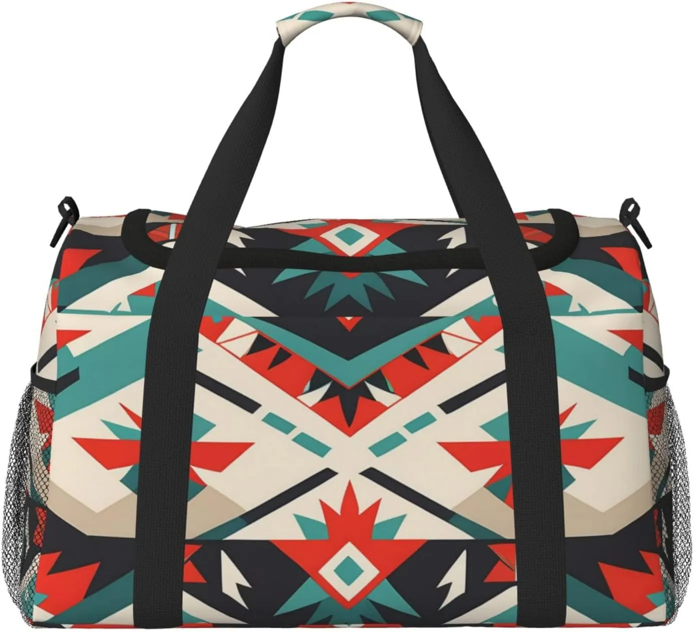 Native-American Print Travel Duffle Bag - Foldable Personal Item Travel Bag for Women & Men,Carry-On Convertible Crossbody Tote Bags with Adjustable Shoulder Strap & Pockets 13x10.2x19.7 in