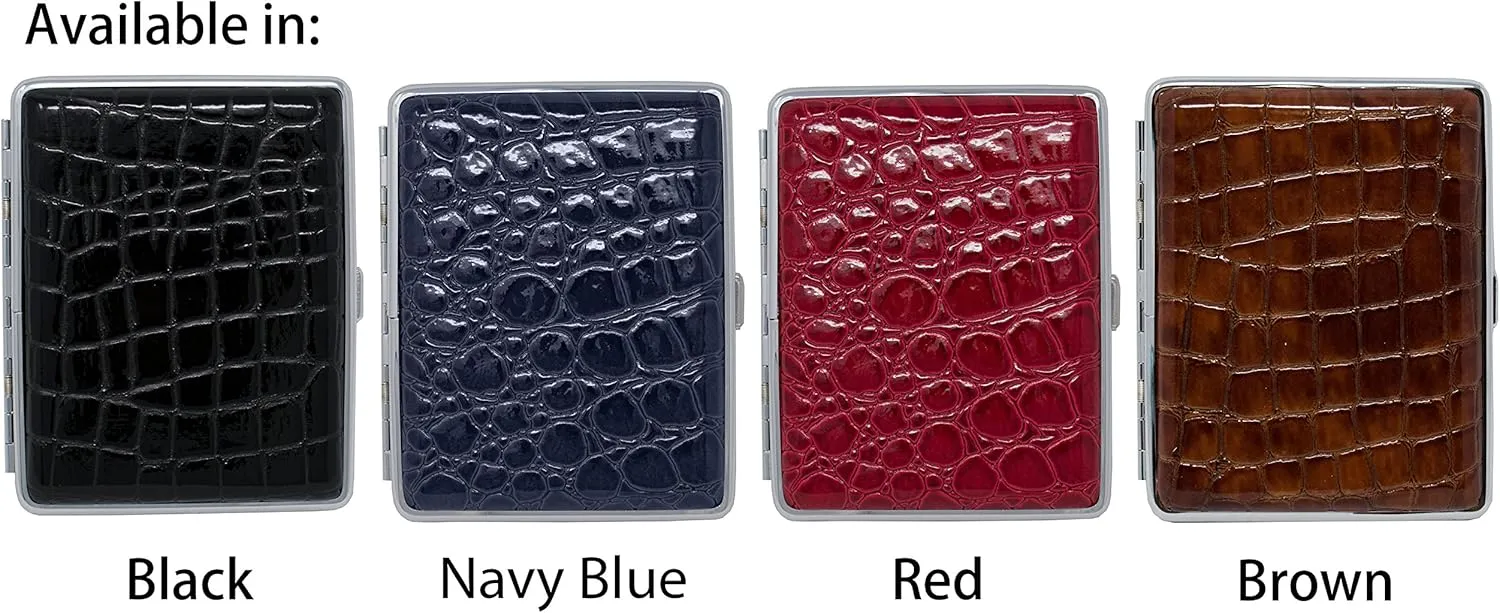 Navy Blue Crocodile Print Leather (Full Pack 100s) Metallic Cigarette Case & Stash Box