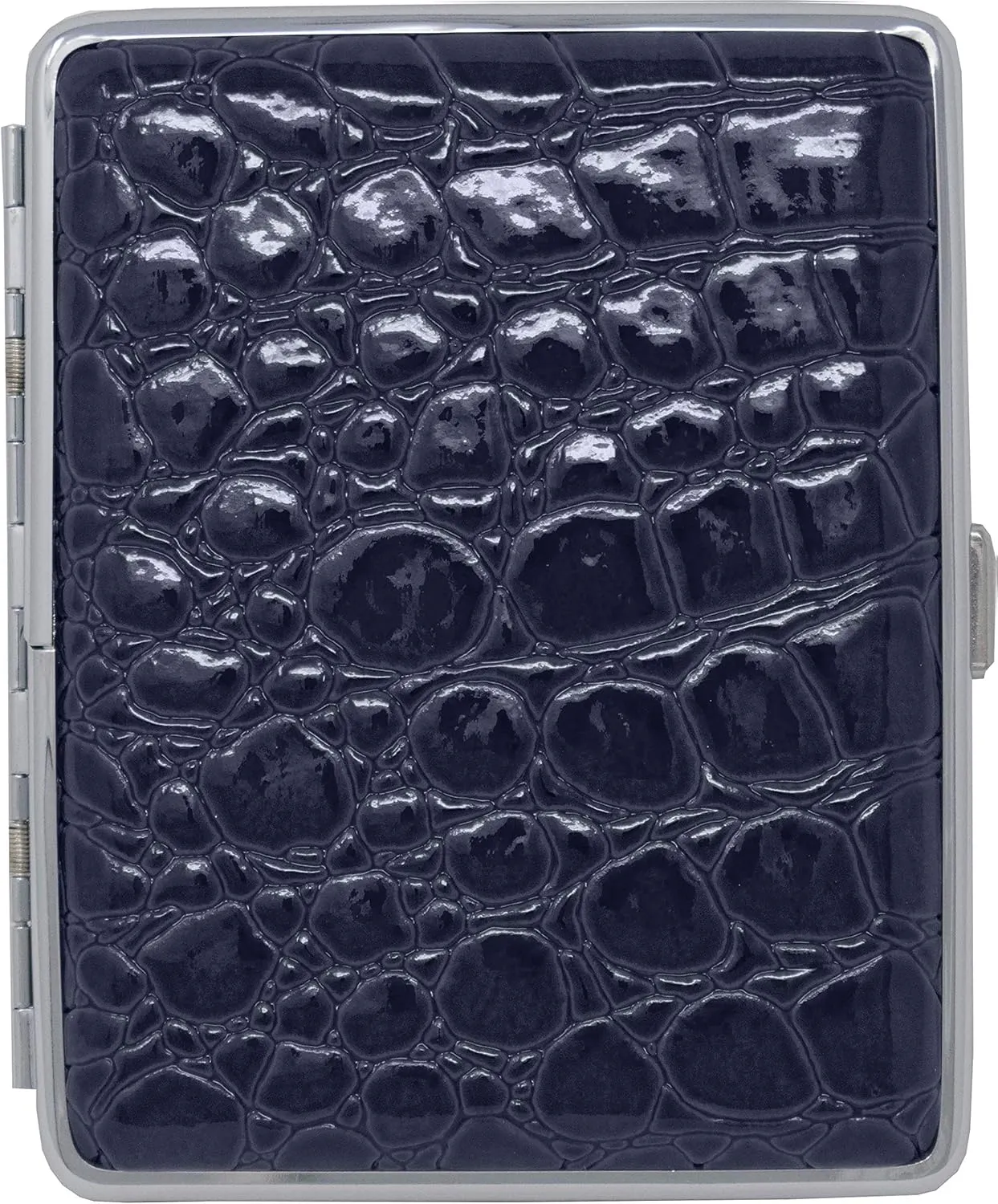 Navy Blue Crocodile Print Leather (Full Pack 100s) Metallic Cigarette Case & Stash Box