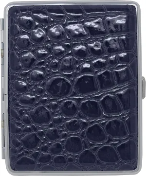 Navy Blue Crocodile Print Leather (Full Pack 100s) Metallic Cigarette Case & Stash Box