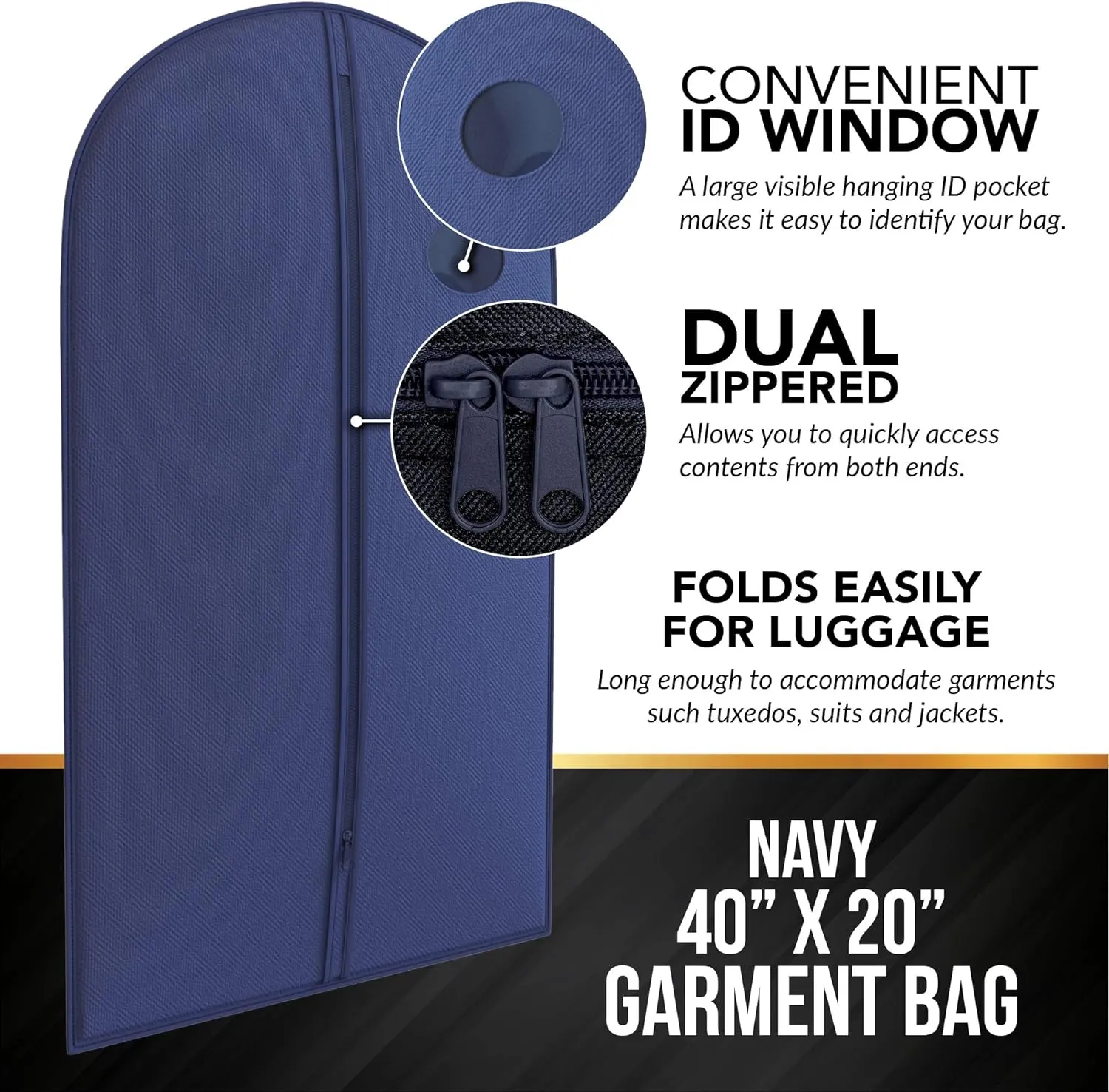 Navy Suit Garment Travel Bags 3 Pack - 40" X 24" - By Your Bags