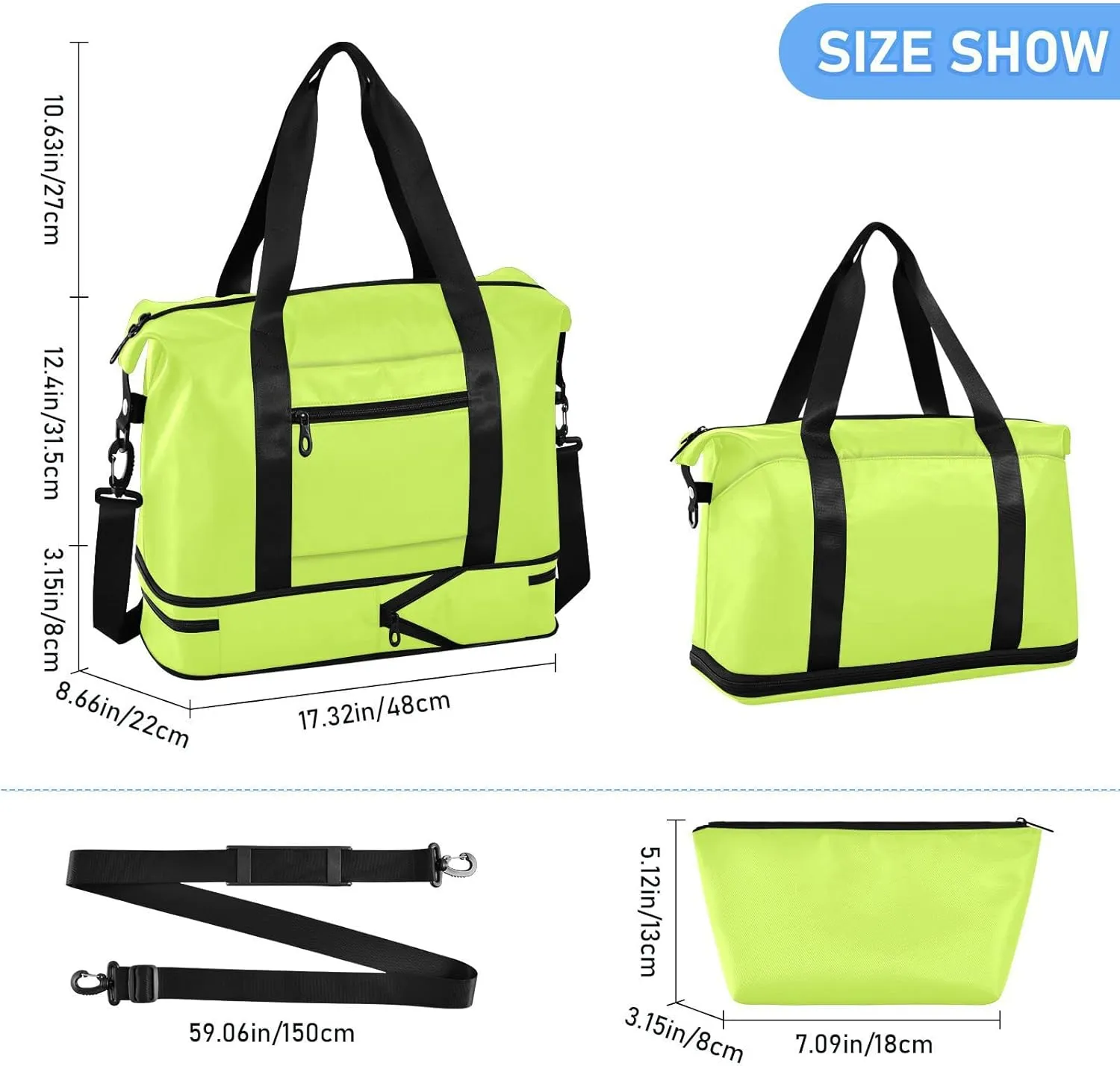 Neon Yellow Gym Bag for Women Men Travel Duffel Bag with Shoe Compartment Carry On Weekender Overnight Bags for Airline Travel Under Seat