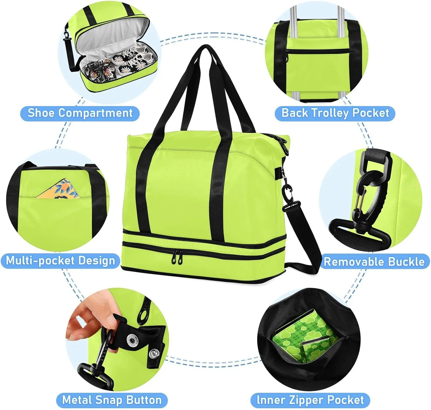 Neon Yellow Gym Bag for Women Men Travel Duffel Bag with Shoe Compartment Carry On Weekender Overnight Bags for Airline Travel Under Seat