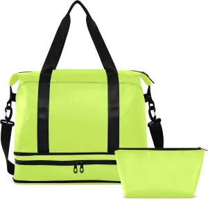Neon Yellow Gym Bag for Women Men Travel Duffel Bag with Shoe Compartment Carry On Weekender Overnight Bags for Airline Travel Under Seat