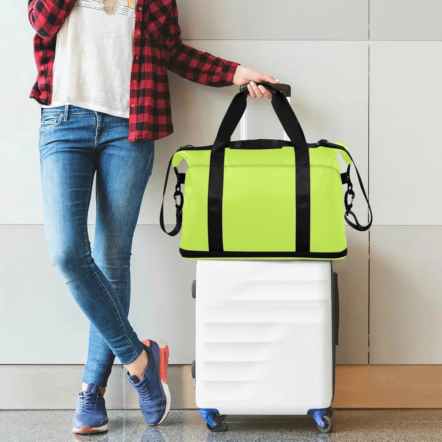 Neon Yellow Gym Bag for Women Men Travel Duffel Bag with Shoe Compartment Carry On Weekender Overnight Bags for Airline Travel Under Seat