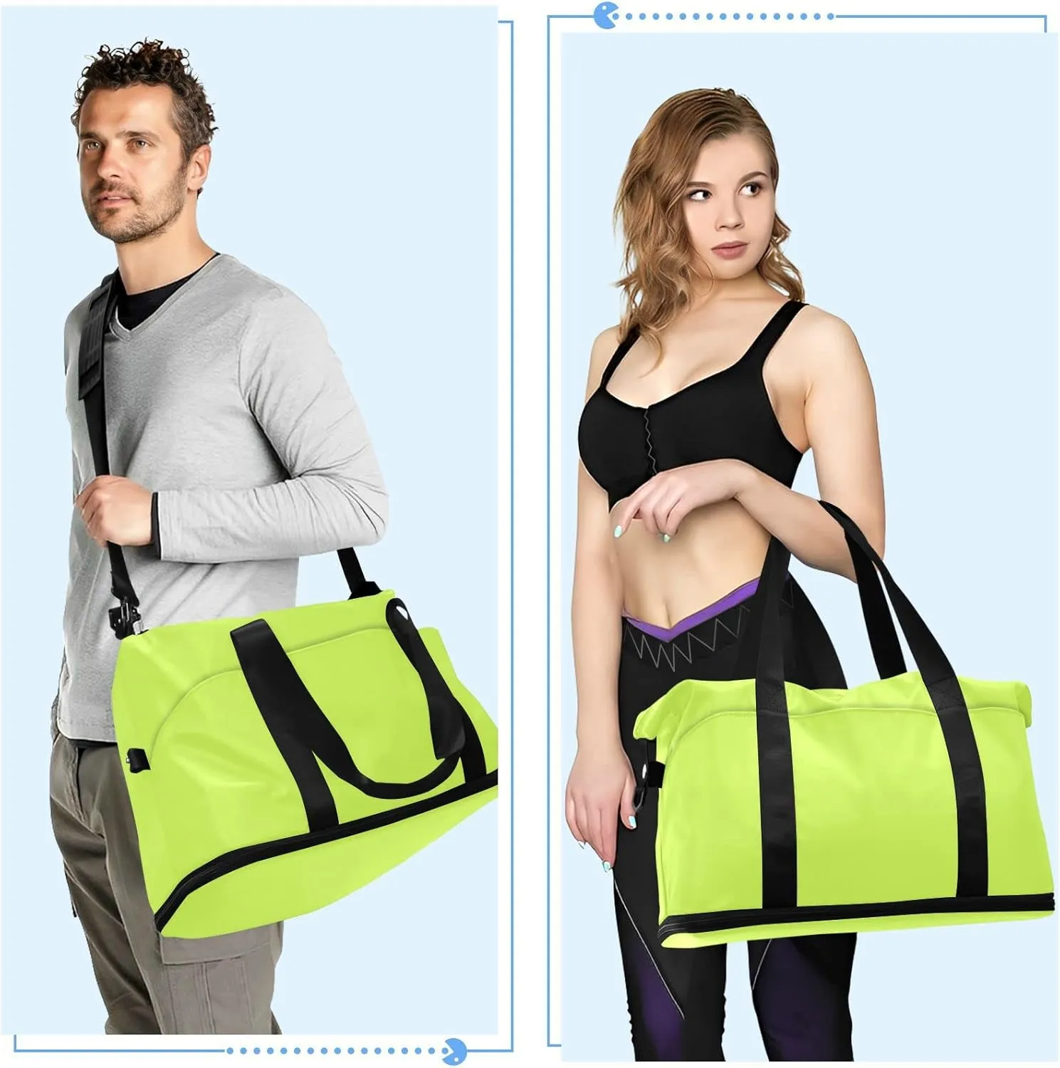 Neon Yellow Gym Bag for Women Men Travel Duffel Bag with Shoe Compartment Carry On Weekender Overnight Bags for Airline Travel Under Seat