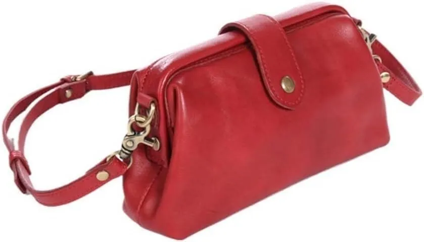 New Leather Retro Handmade Bag Unique Opening Small Cross Body Shoulder Bag Vintage Doctor Crossbody Bag for Women(Wine Red)