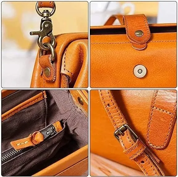 New Leather Retro Handmade Bag Unique Opening Small Cross Body Shoulder Bag Vintage Doctor Crossbody Bag for Women(Wine Red)