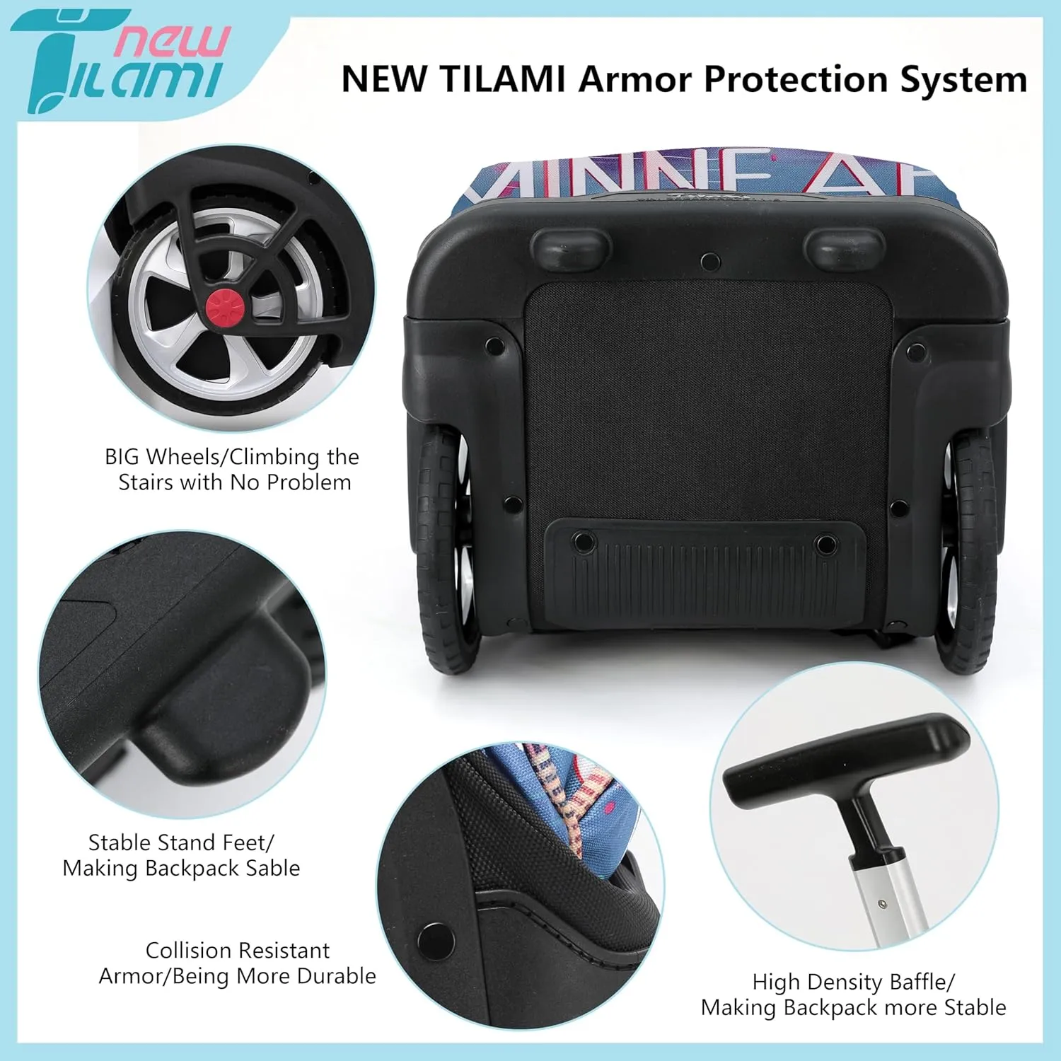 NEW TILAMI 19 Inch Rolling Backpack with Matching Lunch Bag Durable for Girls and Boys Wheeled Laptop Backpack Carry-on Bag School Travel, City (No USB interface)