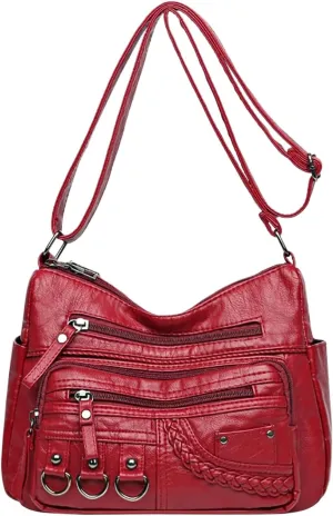 New Vintage Fashionable Large Space Weaving Crossbody Bag Simple And Magnificent Messenger Bag with Lots (Red, One Size)