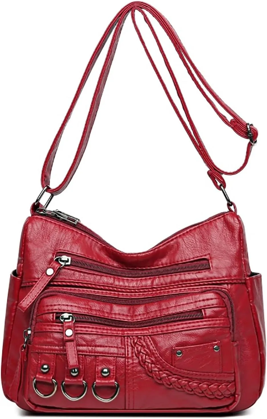 New Vintage Fashionable Large Space Weaving Crossbody Bag Simple And Magnificent Messenger Bag with Lots (Red, One Size)