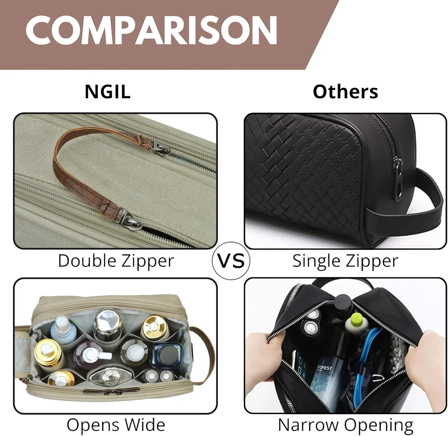 NGIL Traveling Toiletry Bag, Canvas Toiletry Organizer for Women and Men, Cosmetic Case, Skincare, Shaving Kit Organizer Traveling Toiletry Bag (Beige, Medium)