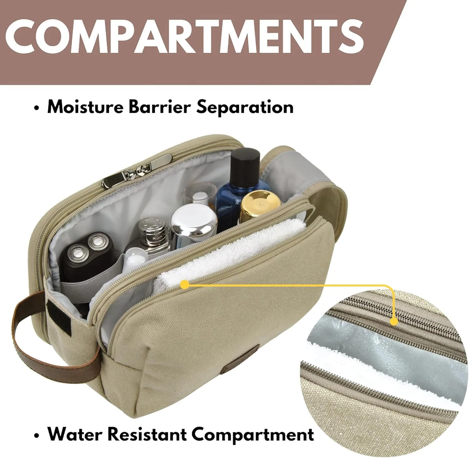 NGIL Traveling Toiletry Bag, Canvas Toiletry Organizer for Women and Men, Cosmetic Case, Skincare, Shaving Kit Organizer Traveling Toiletry Bag (Beige, Medium)