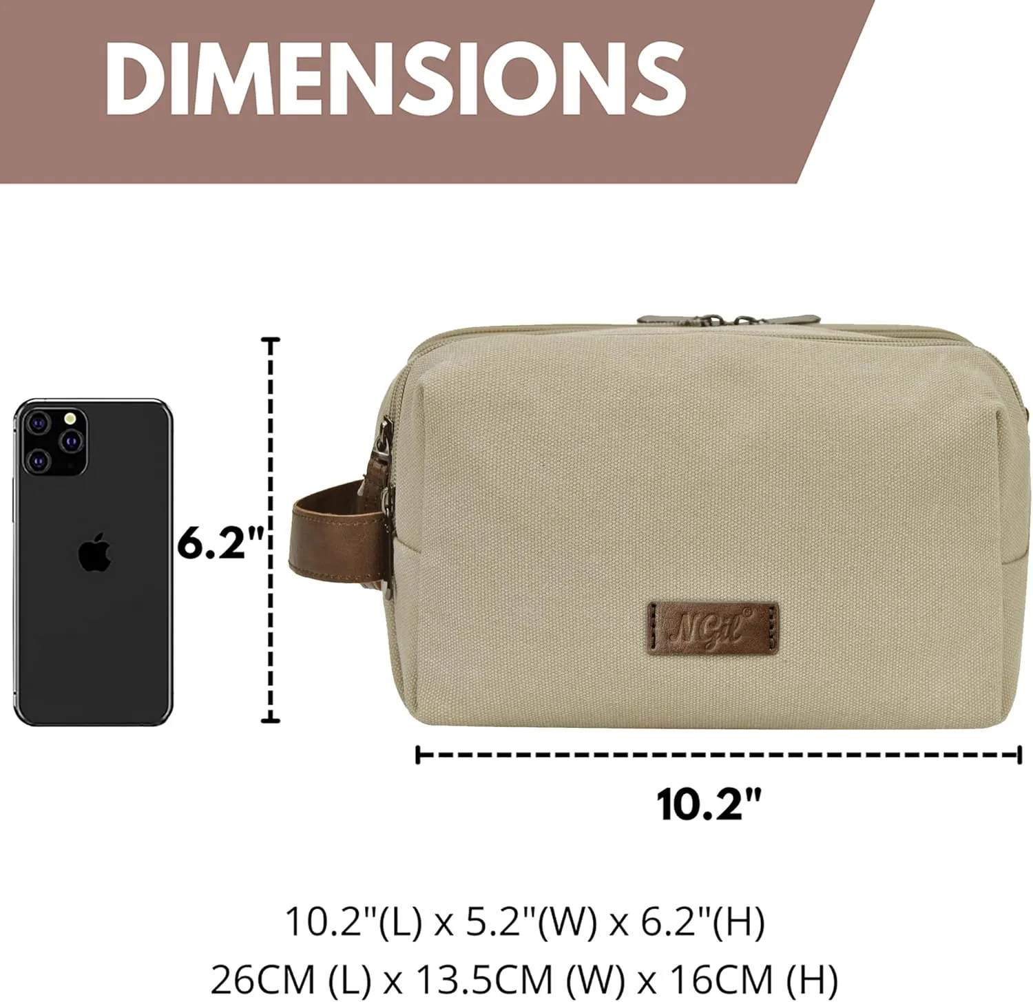NGIL Traveling Toiletry Bag, Canvas Toiletry Organizer for Women and Men, Cosmetic Case, Skincare, Shaving Kit Organizer Traveling Toiletry Bag (Beige, Medium)