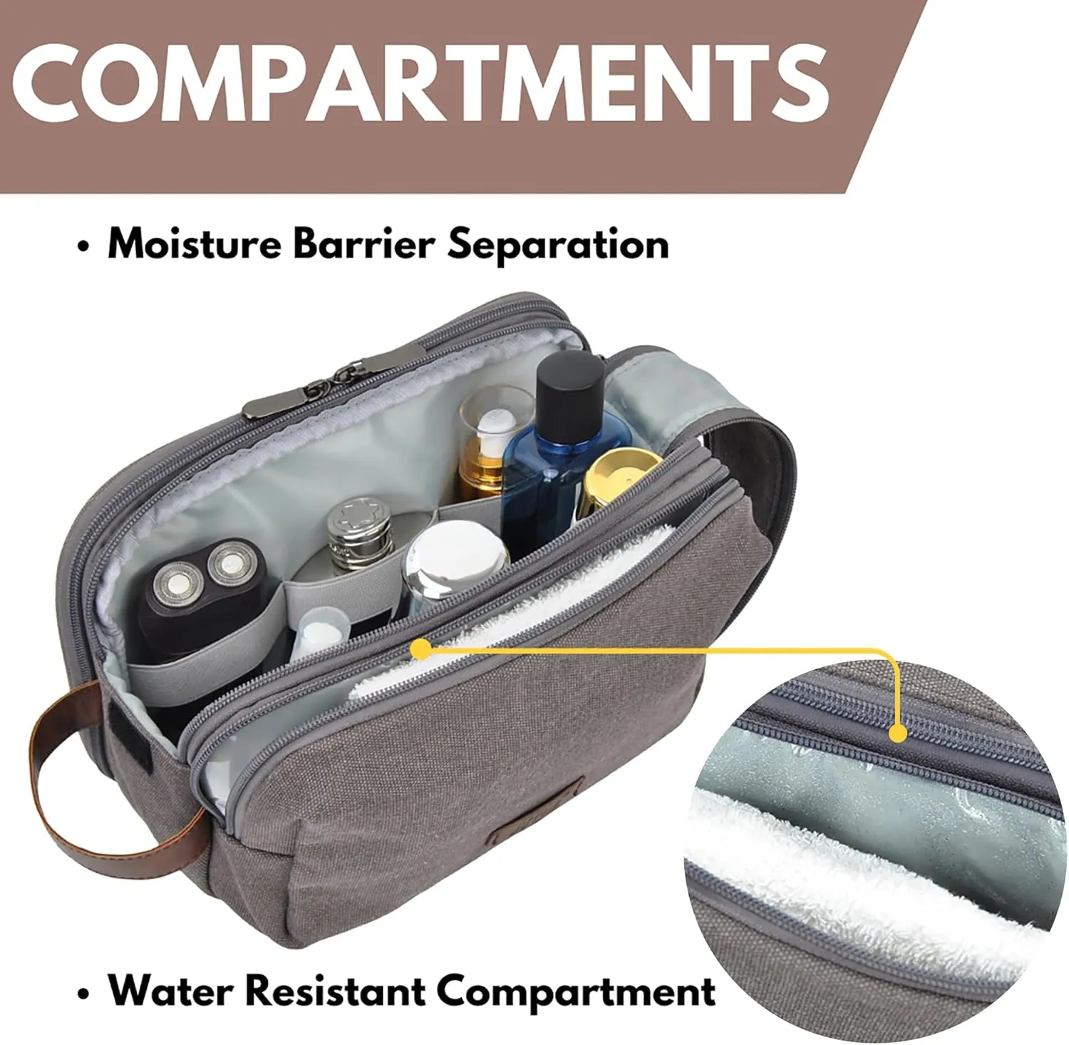 NGIL Traveling Toiletry Bag, Canvas Toiletry Organizer for Women and Men, Cosmetic Case, Skincare, Shaving Kit Organizer Traveling Toiletry Bag (Gray, Medium)