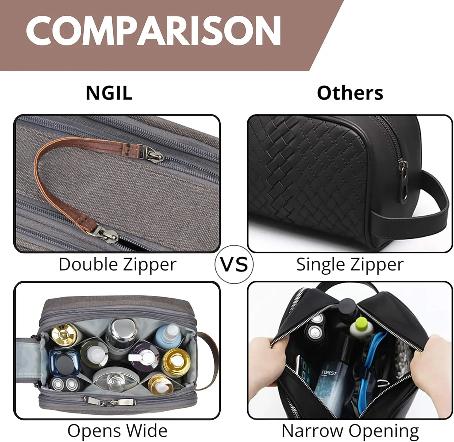 NGIL Traveling Toiletry Bag, Canvas Toiletry Organizer for Women and Men, Cosmetic Case, Skincare, Shaving Kit Organizer Traveling Toiletry Bag (Gray, Medium)