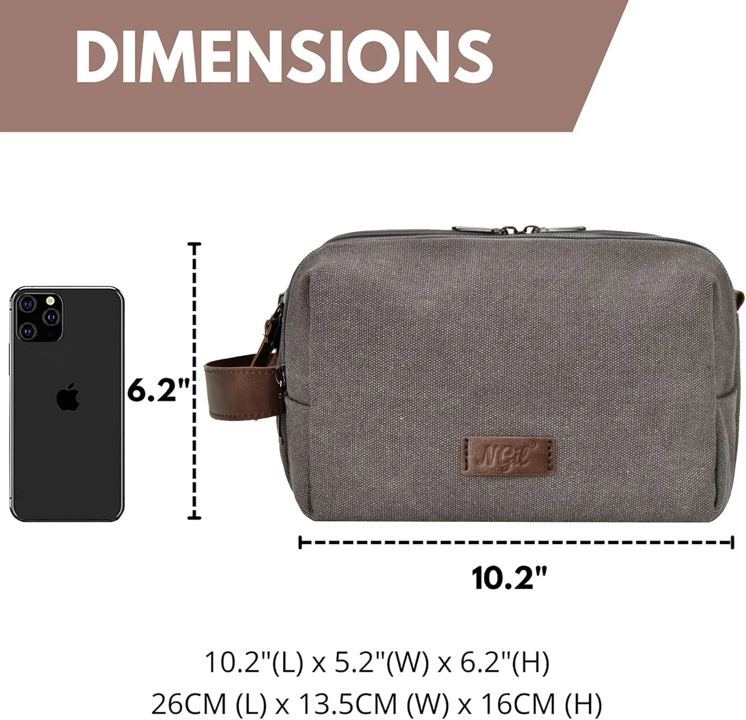 NGIL Traveling Toiletry Bag, Canvas Toiletry Organizer for Women and Men, Cosmetic Case, Skincare, Shaving Kit Organizer Traveling Toiletry Bag (Gray, Medium)