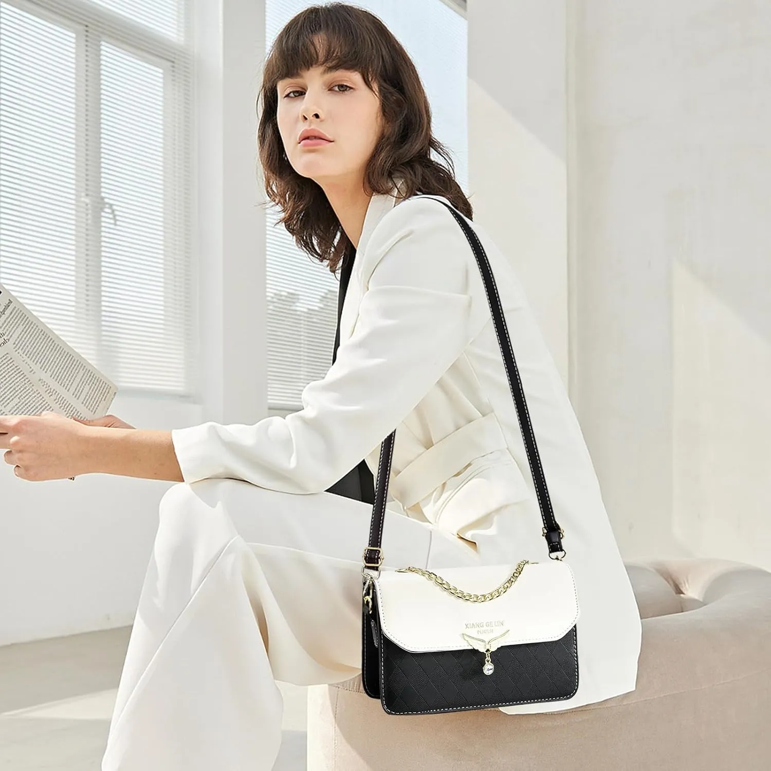 NICOLE & DORIS Crossbody Bags for Women Chain Handle Handbags Mini Shoulder Bag Patchwork