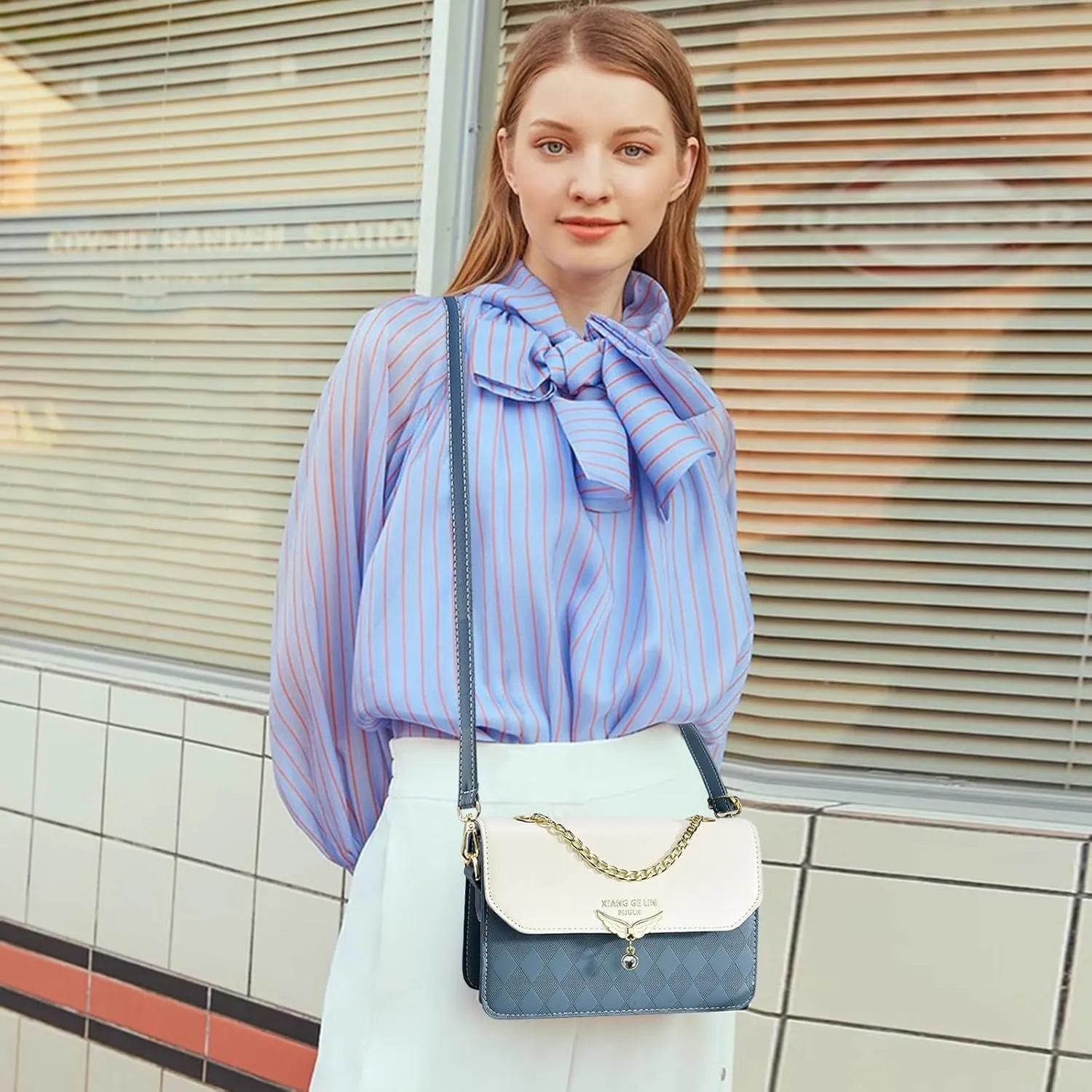 NICOLE & DORIS Crossbody Bags for Women Chain Handle Handbags Mini Shoulder Bag Patchwork