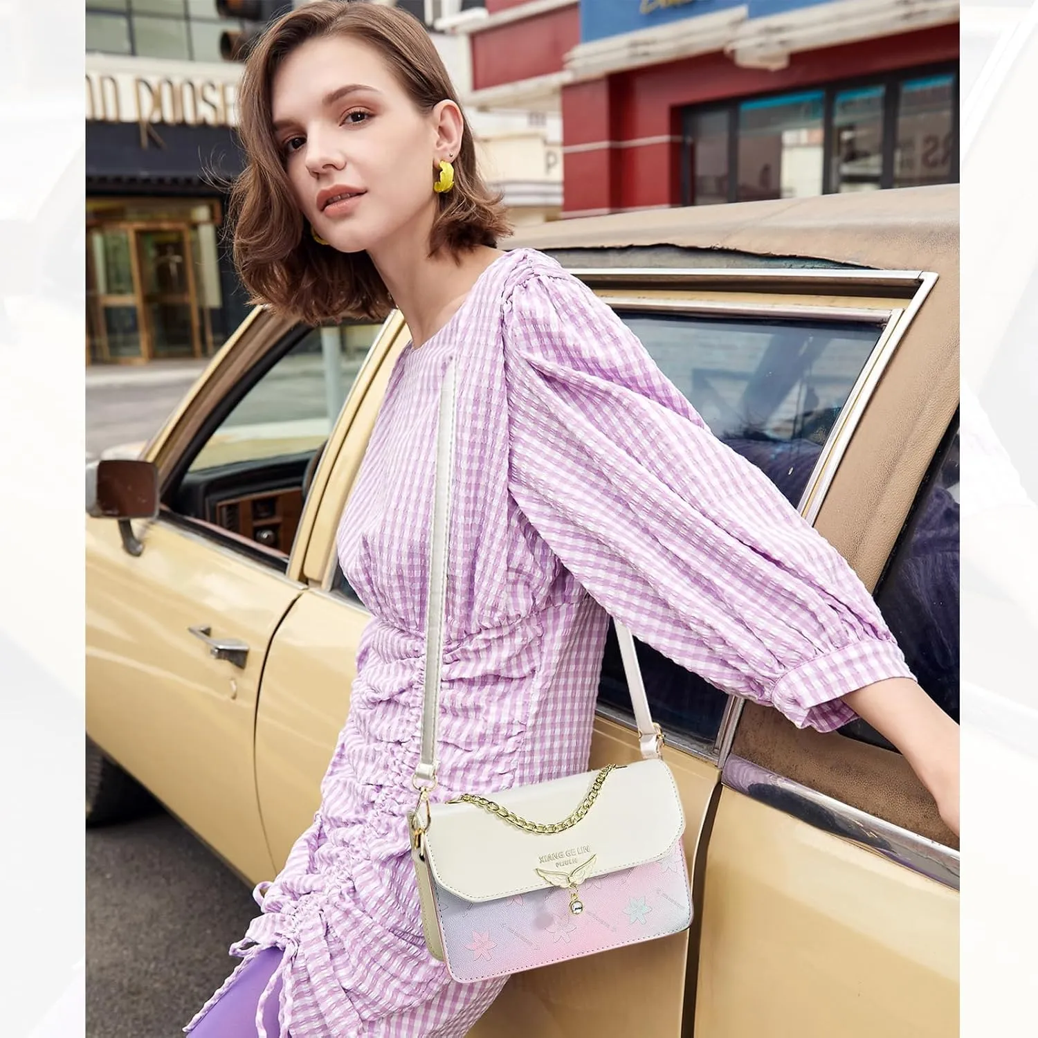 NICOLE & DORIS Crossbody Bags for Women Chain Handle Handbags Mini Shoulder Bag Patchwork