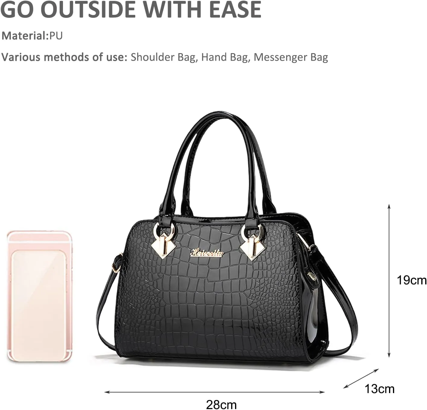 NICOLE & DORIS Ladies Medium Handbags Top Handle Bag Patent Leather Shoulder BagWaterproof Tote Bag