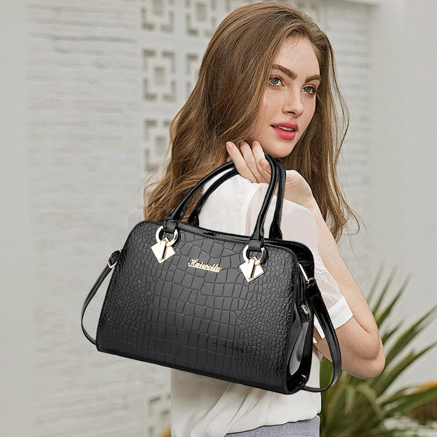 NICOLE & DORIS Ladies Medium Handbags Top Handle Bag Patent Leather Shoulder BagWaterproof Tote Bag