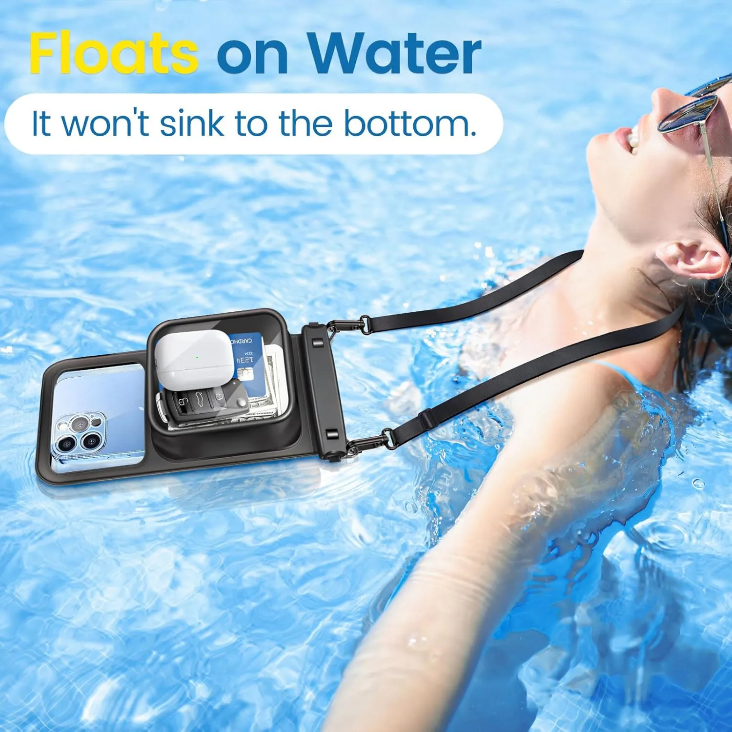 Niveaya [Floatable Floating Waterproof Phone Pouch 2 Pack-Up to 8.5", Large Space Adjustable Neck Lanyard Waterproof Phone Case, Phone Dry Bags for Vacation Beach Pool Kayak Cruise Travel Essentials