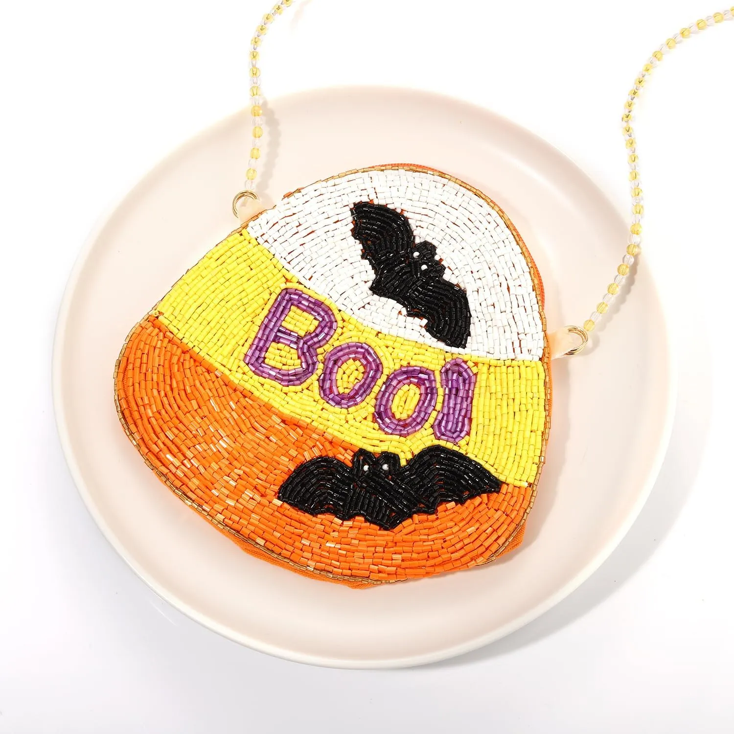 NLCAC Halloween Purse Beaded Hocus Pocus BOO Bats Crossbody Bag Novelty Shoulder Bag Halloween Gifts for Girls Women