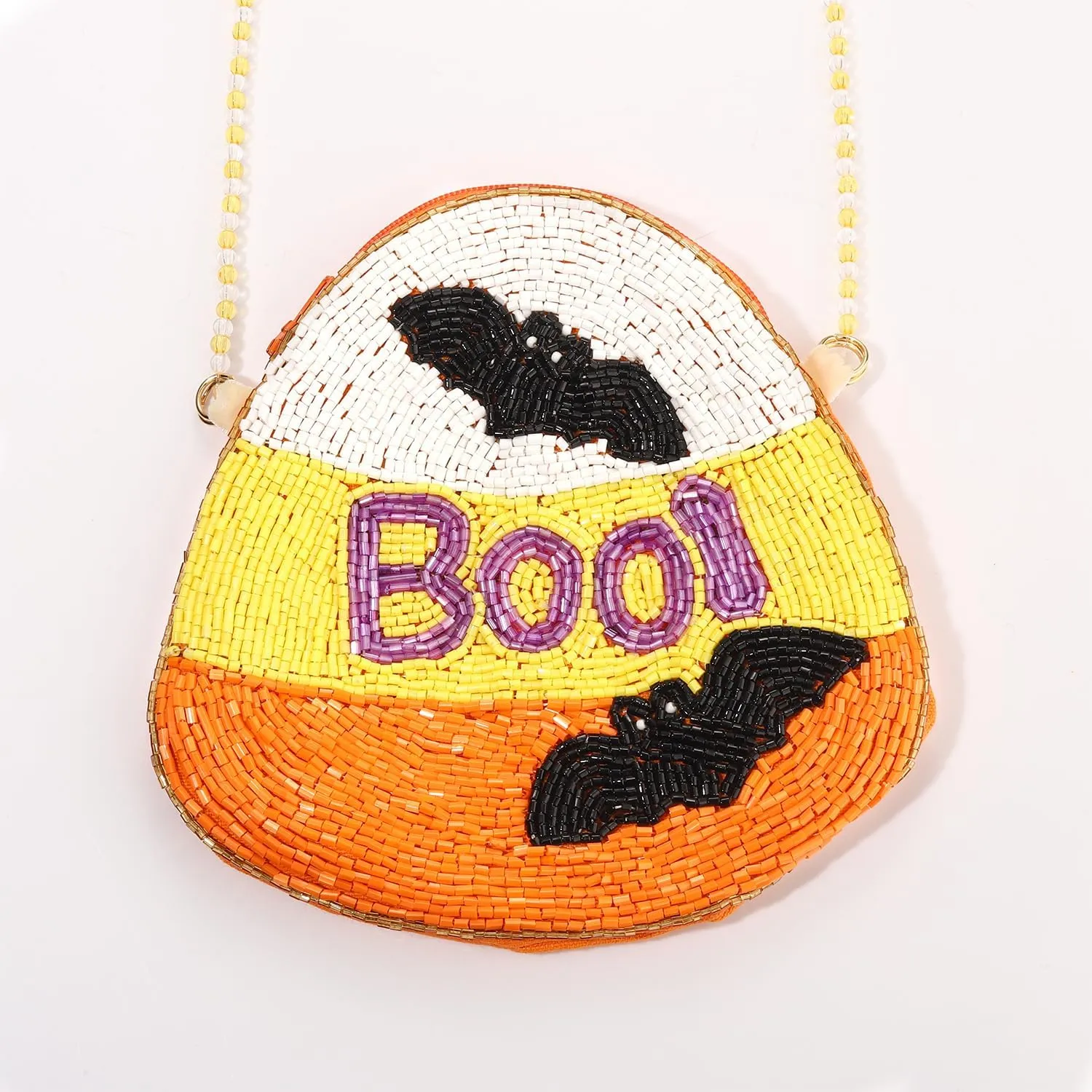 NLCAC Halloween Purse Beaded Hocus Pocus BOO Bats Crossbody Bag Novelty Shoulder Bag Halloween Gifts for Girls Women