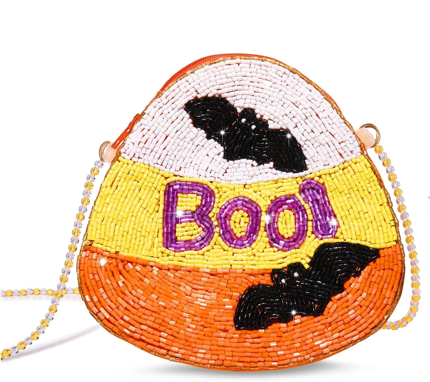 NLCAC Halloween Purse Beaded Hocus Pocus BOO Bats Crossbody Bag Novelty Shoulder Bag Halloween Gifts for Girls Women