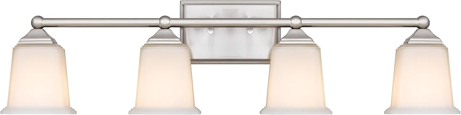 Nox Vintage 4-Light Vanity Light Modern Wall Sconce Lighting Brushed Nickel with White Glass Shade for Bathroom, Hallway, Entryway, Kitchen, Mirror, Laundry Room
