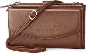 nuoku RFID Wallet Women Travel Double Zip Wristlet Purse Crossbody Clutch with 2 Straps