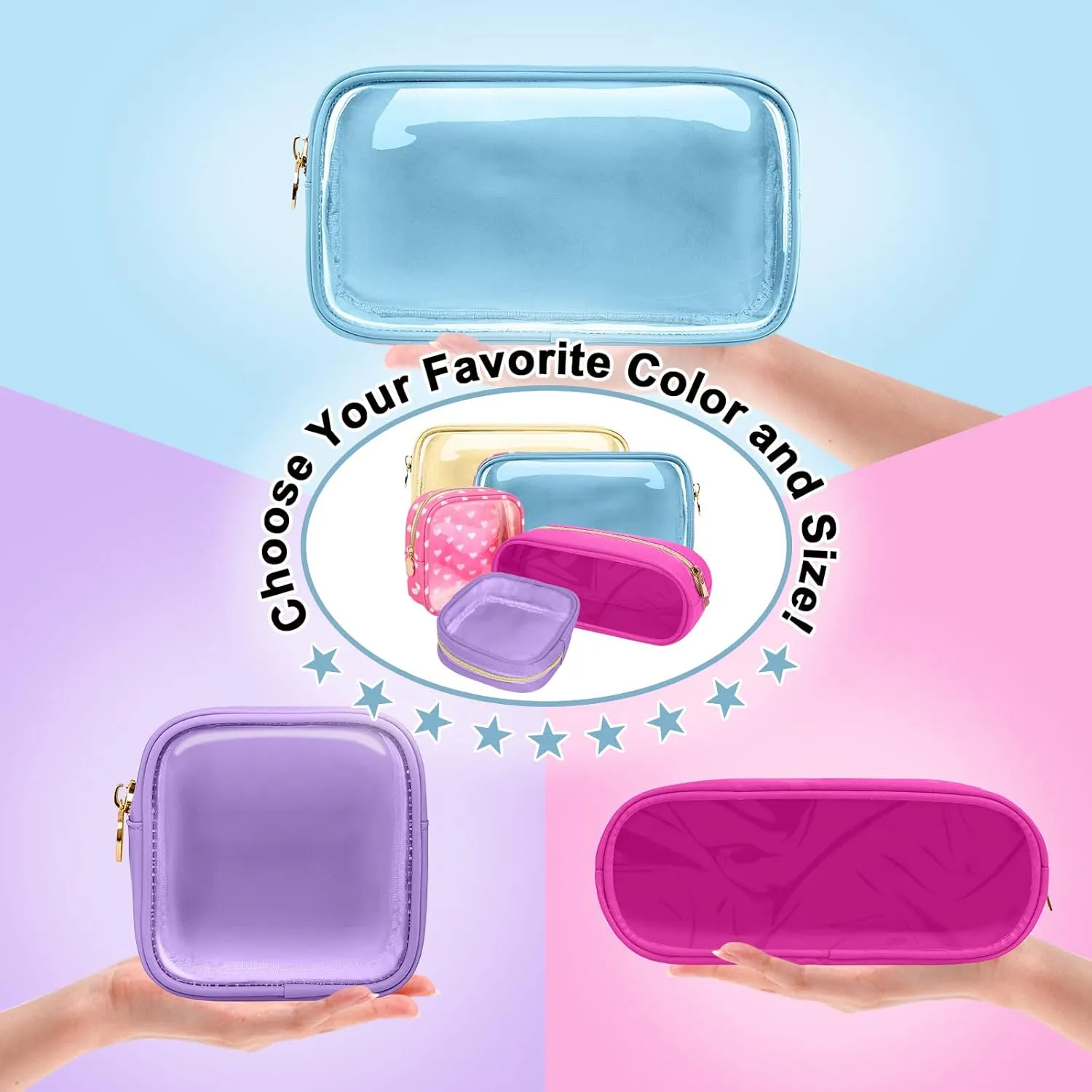Nylon Small Clear Makeup Bag for Purse, Cute Makeup Bag Preppy Cosmetic Zipper Pouch Purse, Waterproof Travel Toiletry Bag Coin Pouch Clutch Make Up Brush Bag Organizer Storage for Women Ladies(Blue)