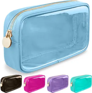 Nylon Small Clear Makeup Bag for Purse, Cute Makeup Bag Preppy Cosmetic Zipper Pouch Purse, Waterproof Travel Toiletry Bag Coin Pouch Clutch Make Up Brush Bag Organizer Storage for Women Ladies(Blue)