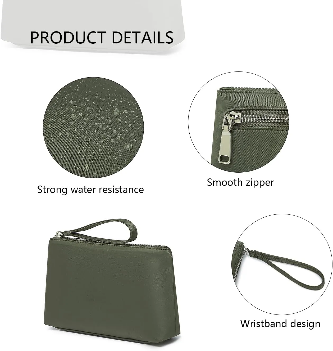 Nylon Wristbands Bag Makeup Pouch for Purse Waterproof Wristbands Bag with Zipper Pocket Credit Card Pouch