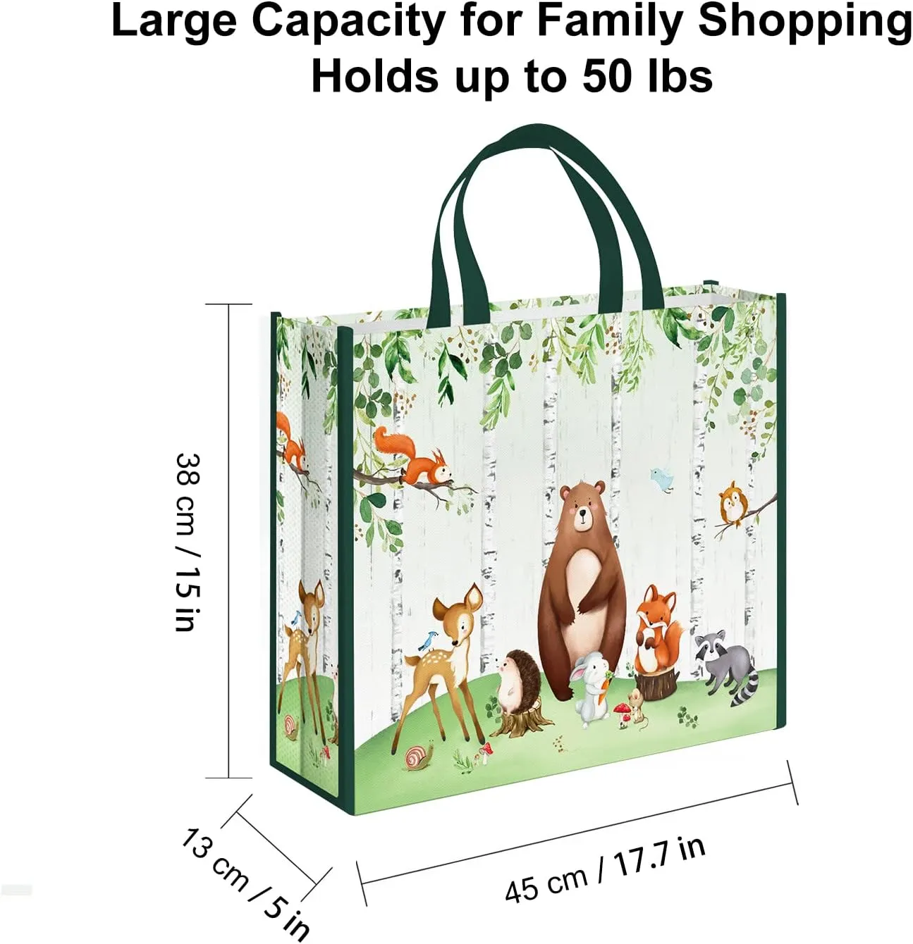 NymphFable 5 Pack Foldable Tote Bags 17.7 * 15 * 5 inches Kids Party & Reusable Candy Goodie Washable Grocery Animal Pattern Treat Shopping Bags