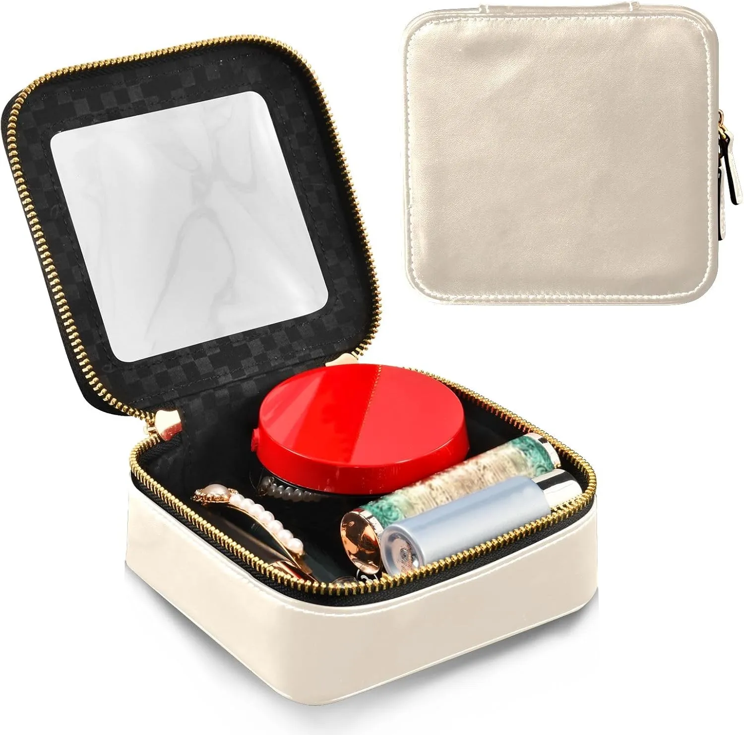 ODAWA Car Cosmetic Bag Antique White Cute Makeup Bag Travel Cosmetic Organizer Bag Travel Makeup Bag Small Pouch