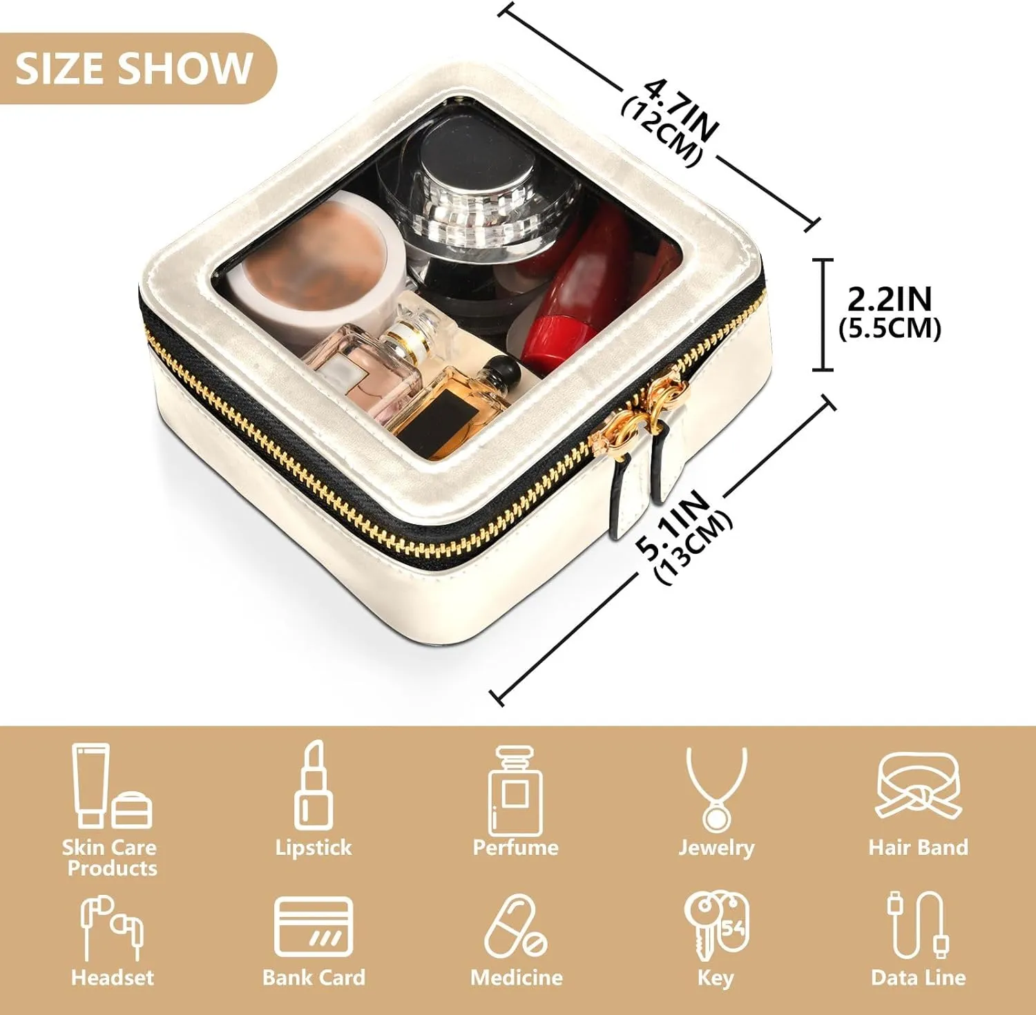 ODAWA Car Cosmetic Bag Antique White Cute Makeup Bag Travel Cosmetic Organizer Bag Travel Makeup Bag Small Pouch