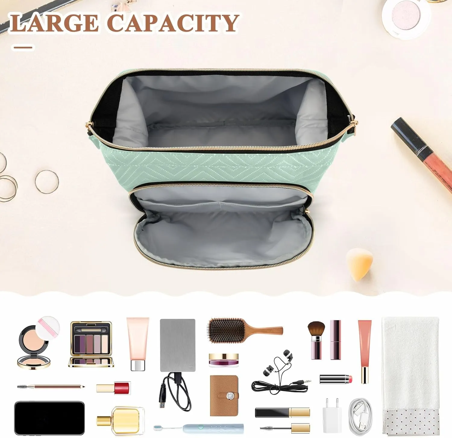 ODAWA Cosmetic Bags Horizon Blue Travel Makeup Organizer Case Toiletry Makeup Bags for Traveling Women