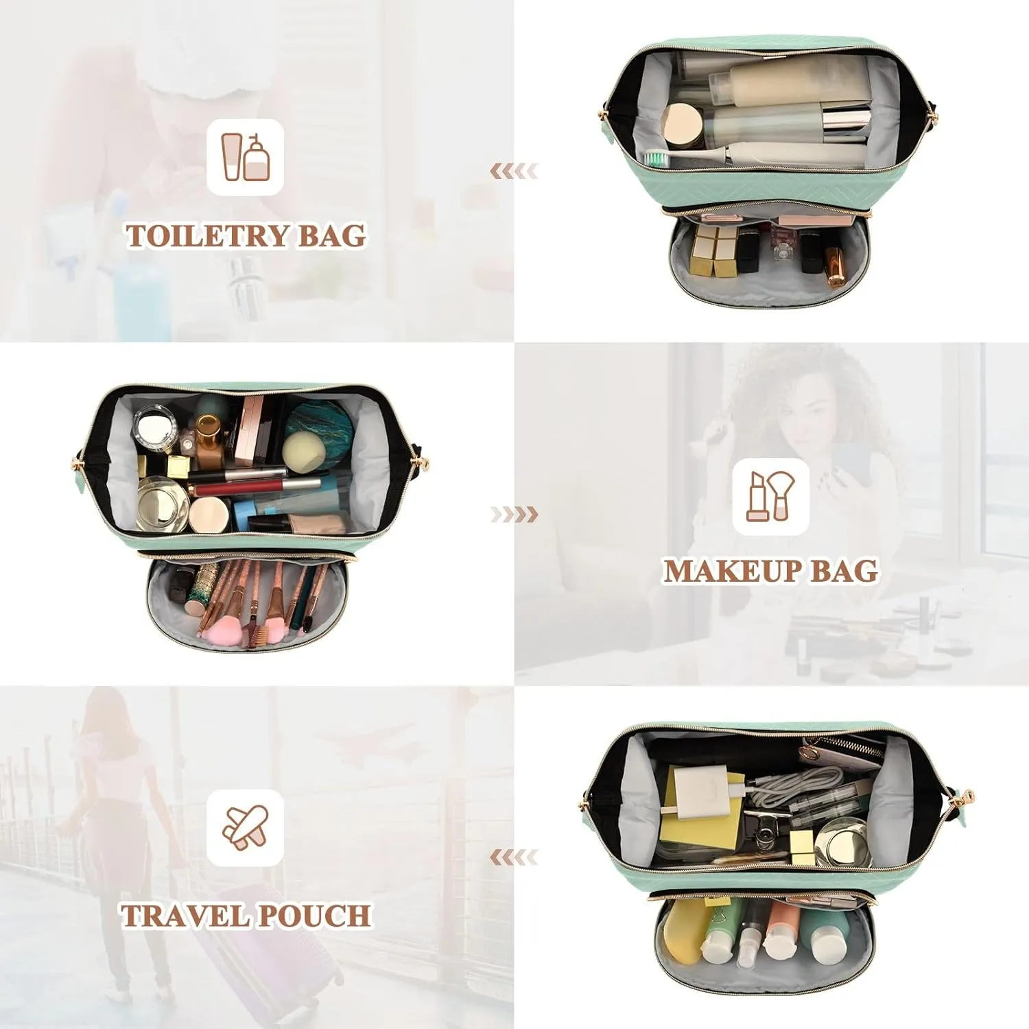ODAWA Cosmetic Bags Horizon Blue Travel Makeup Organizer Case Toiletry Makeup Bags for Traveling Women
