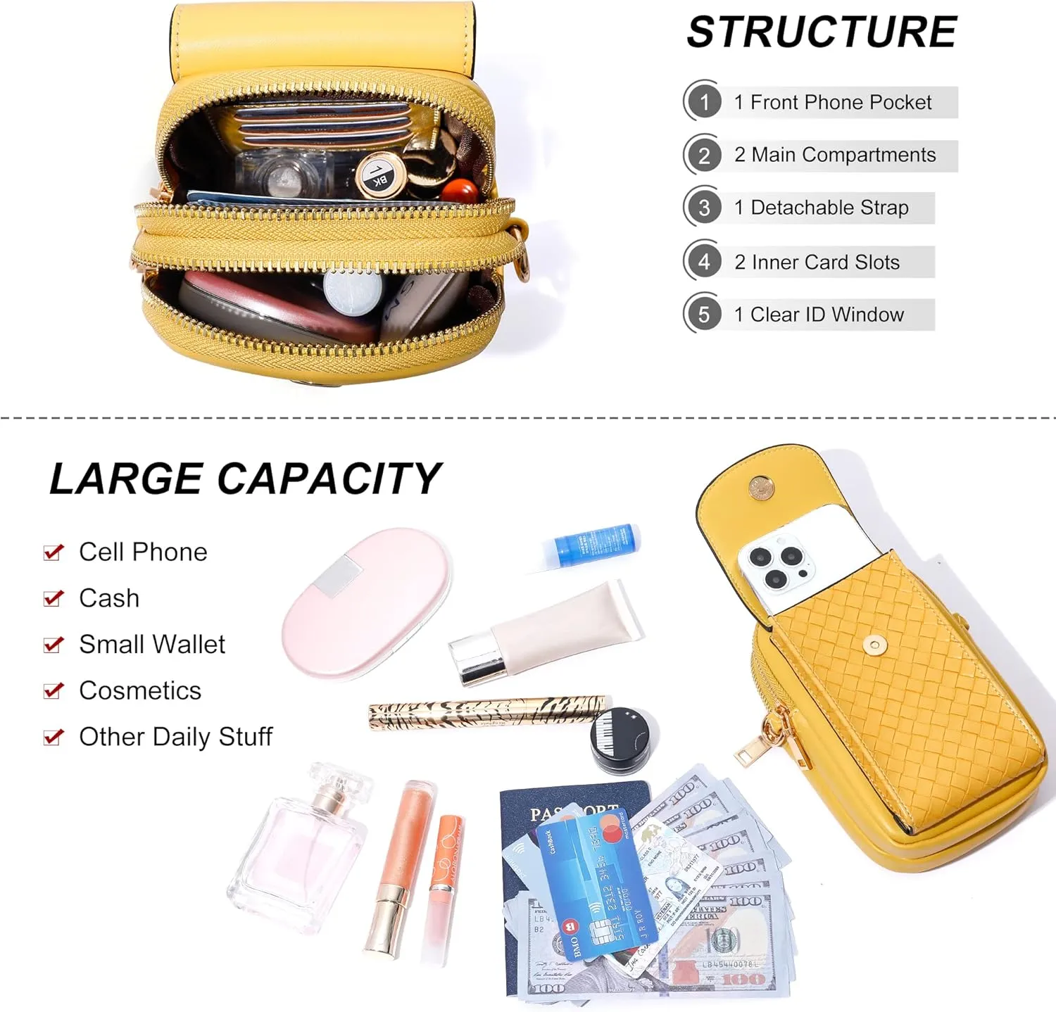 OIDERY Small Crossbody Bags Cell Phone Purse for Women, Leather Shoulder Handbag Wallet Purse with Credit Card Slots