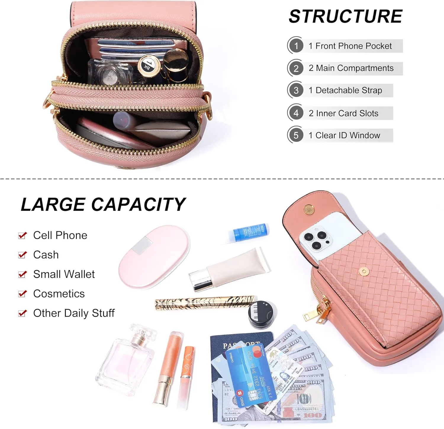 OIDERY Small Crossbody Bags Cell Phone Purse for Women, Leather Shoulder Handbag Wallet Purse with Credit Card Slots