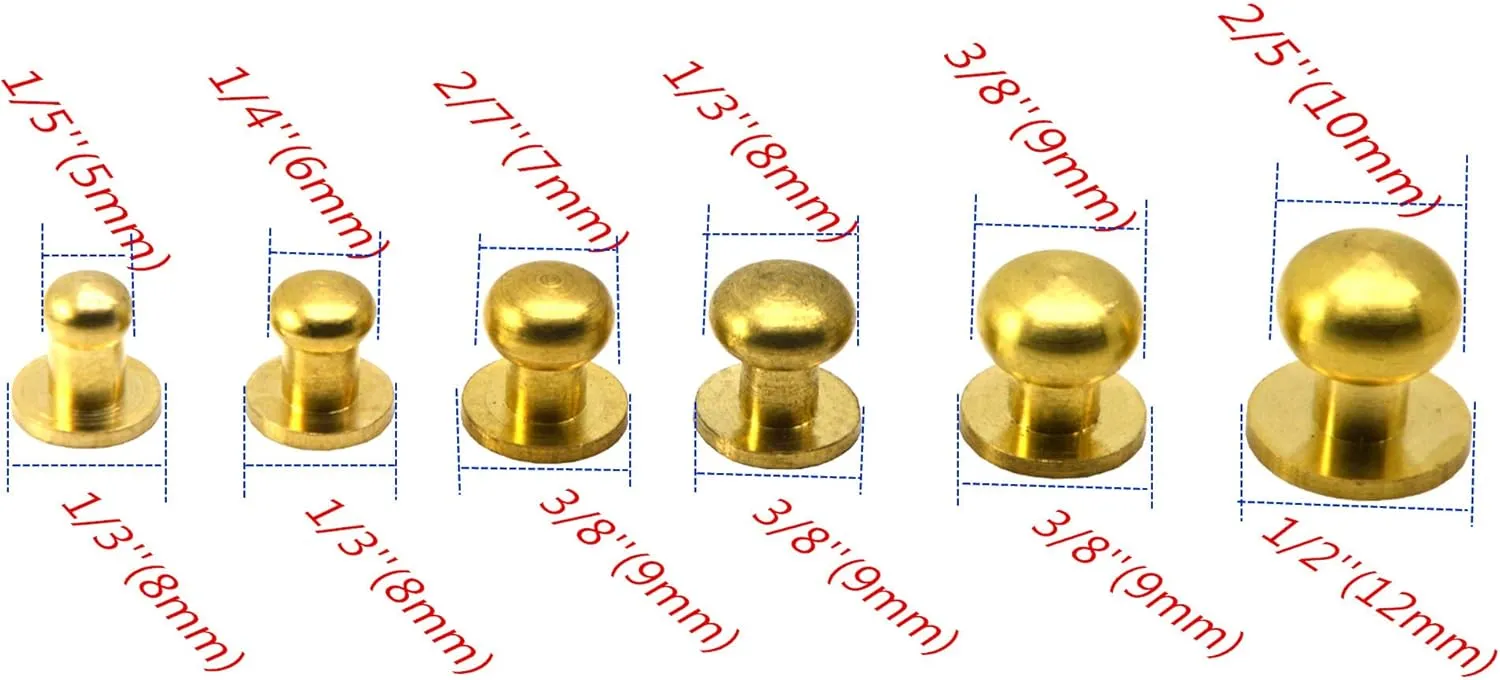 Okones 7mm Solid Brass Leathercraft Buckle Button Feet Nailheads Stud Spike DIY Purse Handbag Pack of 20(base3/8''head2/7''Height3/8'')