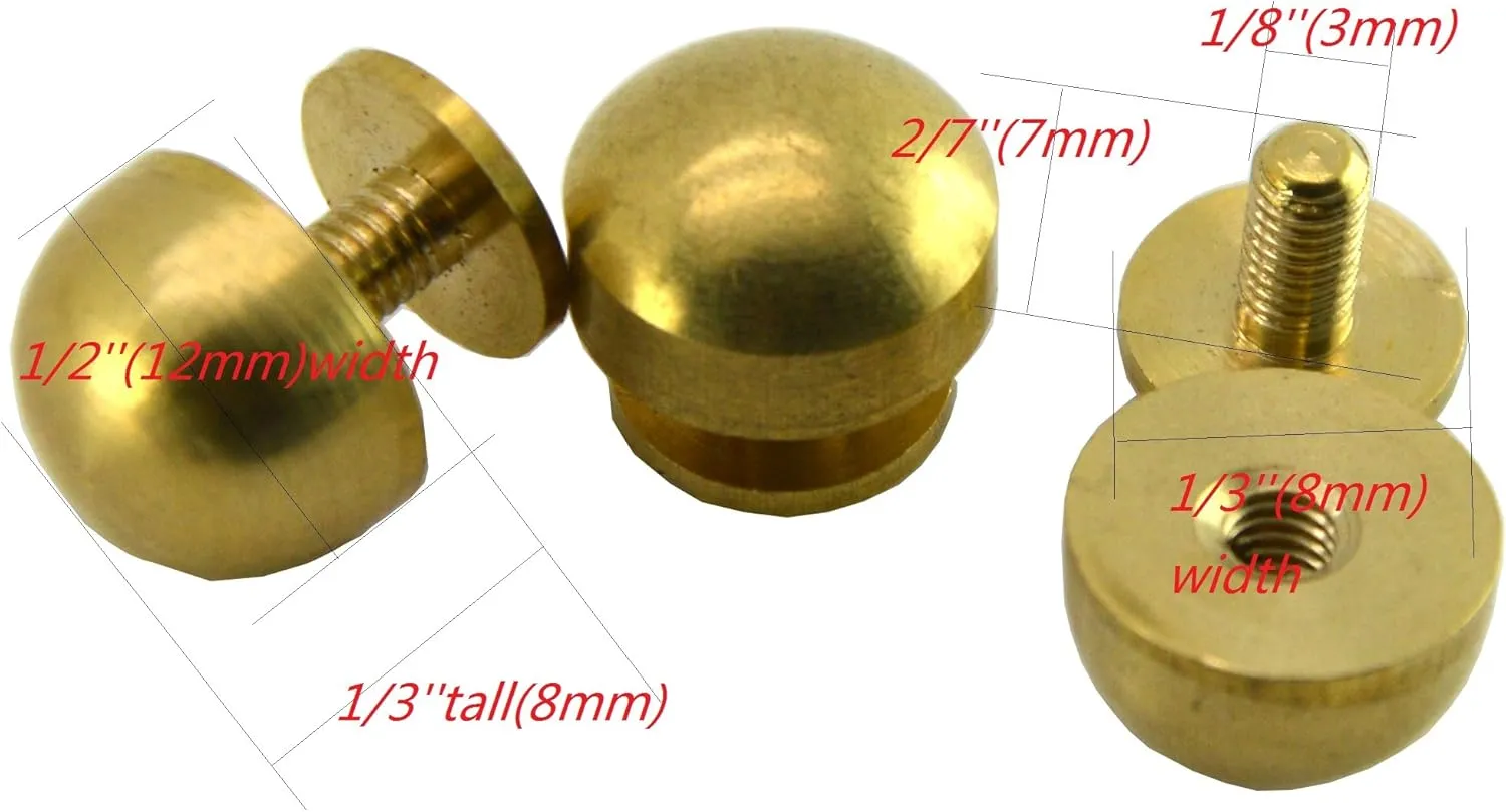 Okones Pack of 20 1/2'' Diameter Screwback Solid Brass Studs Leathercraft Rivet Bullet Spikes Spots (Top:1/2'')